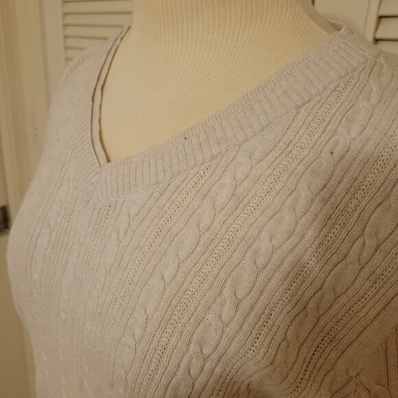 Sonoma 100% Cotton Cable Knit Sweater Women's L Beige V-Neck Pullover Top - Picture 3 of 11